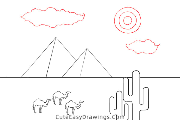 how to draw desert pyramids - www.cuteeasydrawings.com