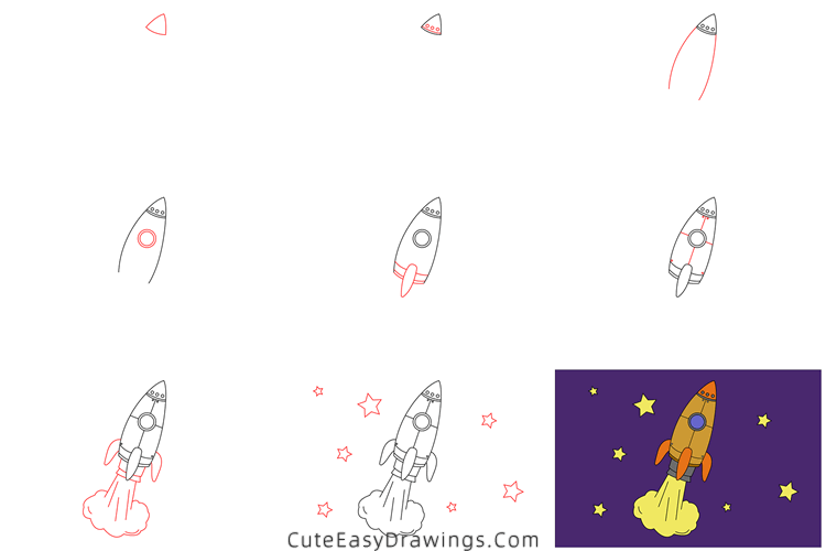 how to draw a rocket ship - www.cuteeasydrawings.com