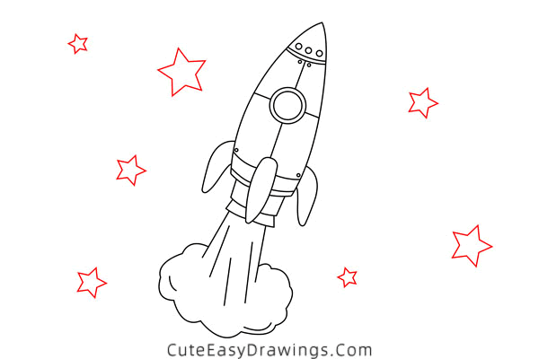 how to draw a rocket ship - www.cuteeasydrawings.com