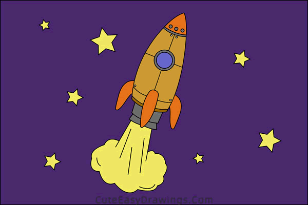 how to draw a rocket ship - www.cuteeasydrawings.com