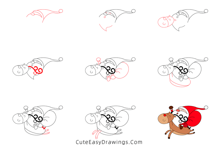 how to draw santa claus and rudolph - www.cuteeasydrawings.com