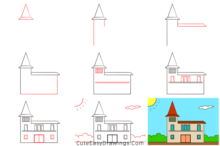 how to draw a house easy - www.cuteeasydrawings.com