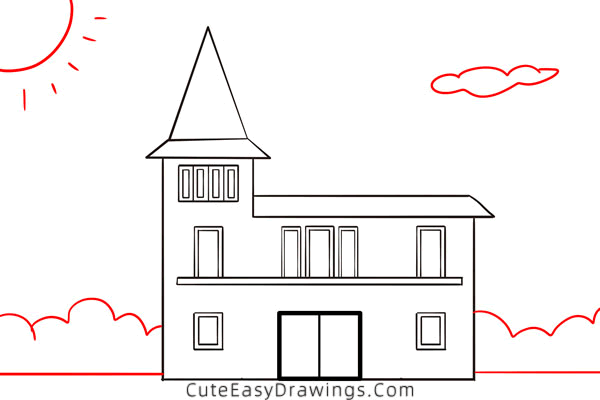 how to draw a house easy - www.cuteeasydrawings.com