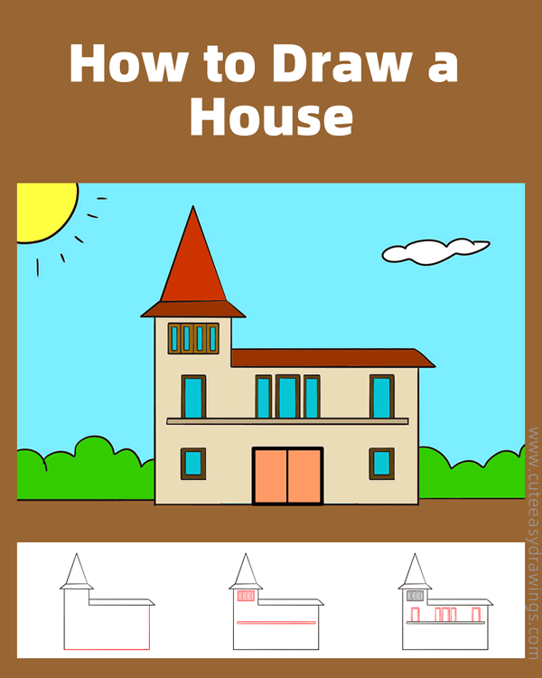 how to draw a house easy - www.cuteeasydrawings.com