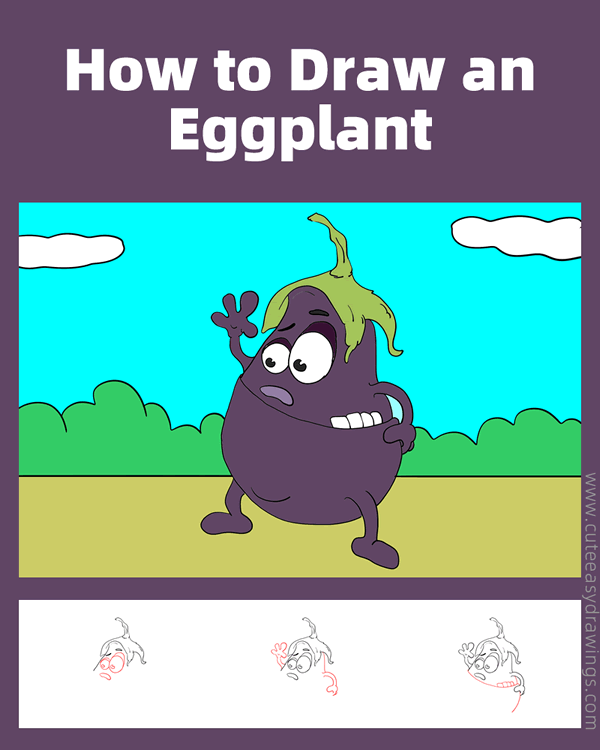 how to draw an eggplant - www.cuteeasydrawings.com