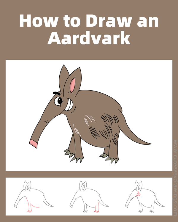 how to draw an aardvark - www.cuteeasydrawings.com