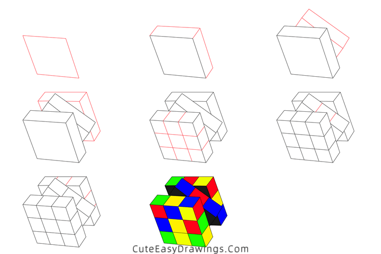 how to draw a rubiks cube - www.cuteeasydrawings.com