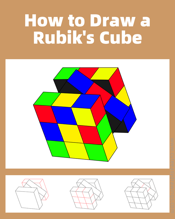 how to draw a rubiks cube - www.cuteeasydrawings.com