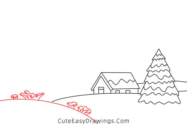 how to draw a winter landscape - www.cuteeasydrawings.com