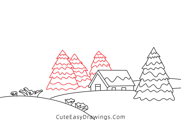 how to draw a winter landscape - www.cuteeasydrawings.com