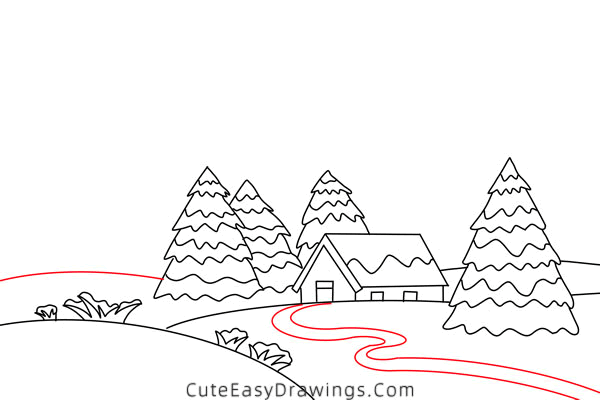 how to draw a winter landscape - www.cuteeasydrawings.com