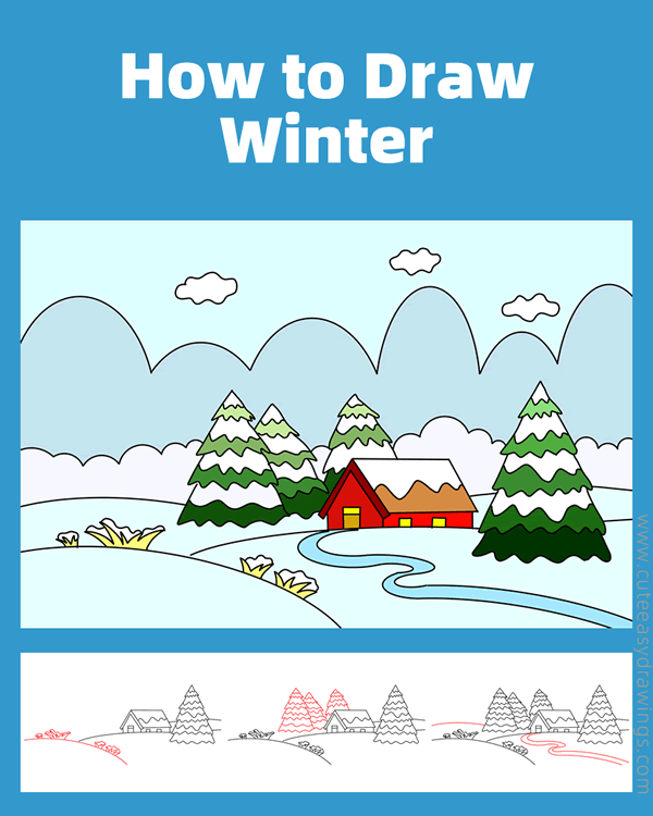 how to draw a winter landscape - www.cuteeasydrawings.com