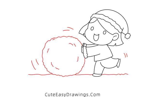 how to draw a girl rolling a snowball - www.cuteeasydrawings.com