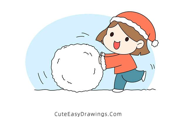 how to draw a girl rolling a snowball - www.cuteeasydrawings.com