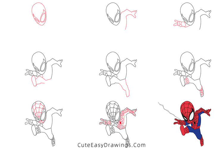 how to draw spider man - www.cuteeasydrawings.com