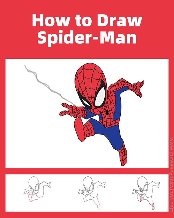 how to draw spider man - www.cuteeasydrawings.com