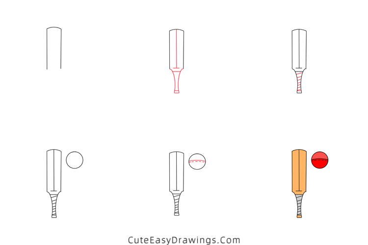 how to draw a cricket bat and ball - www.cuteeasydrawings.com