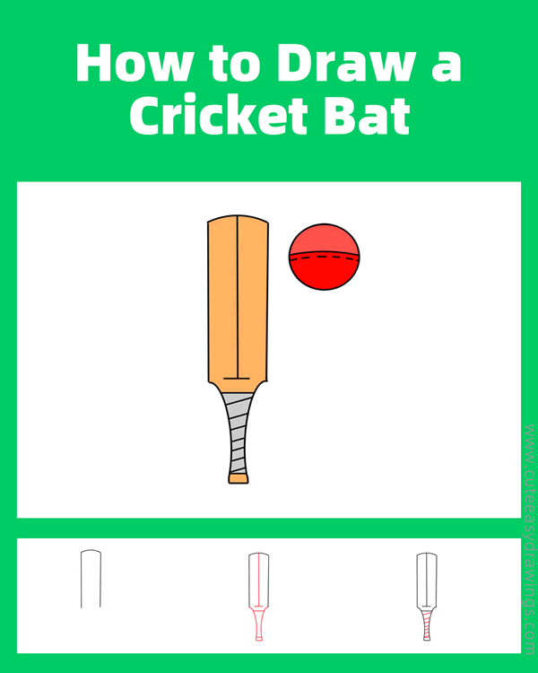 how to draw a cricket bat and ball - www.cuteeasydrawings.com