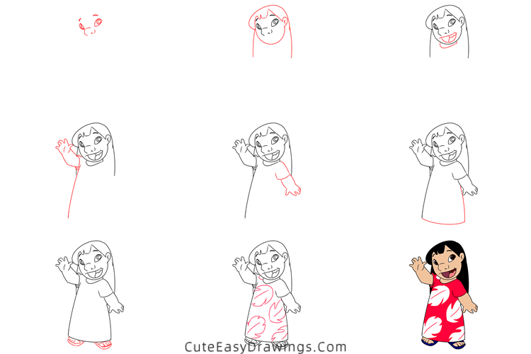 how to draw lilo pelekai - www.cuteeasydrawings.com