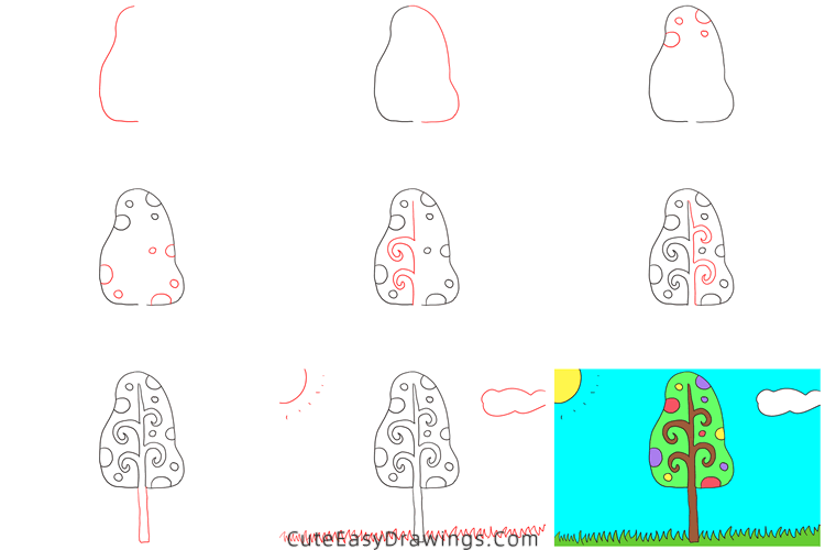 how to draw a cartoon tree - www.cuteeasydrawings.com