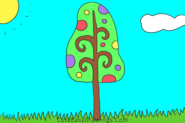 how to draw a cartoon tree - www.cuteeasydrawings.com