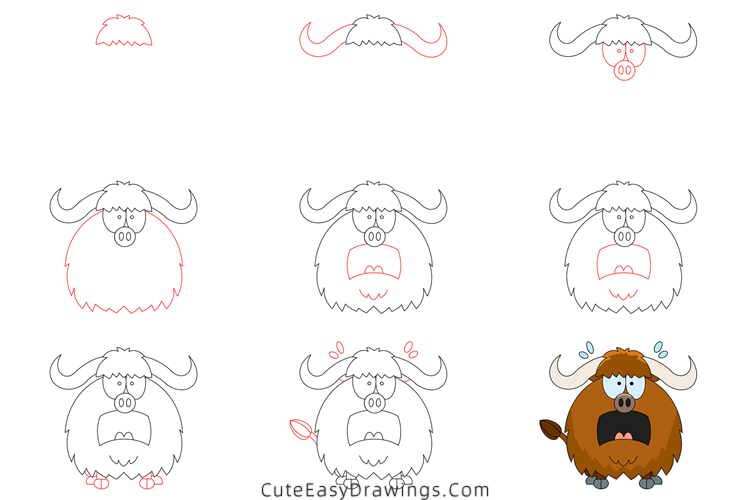 how to draw a cartoon yak - www.cuteeasydrawings.com