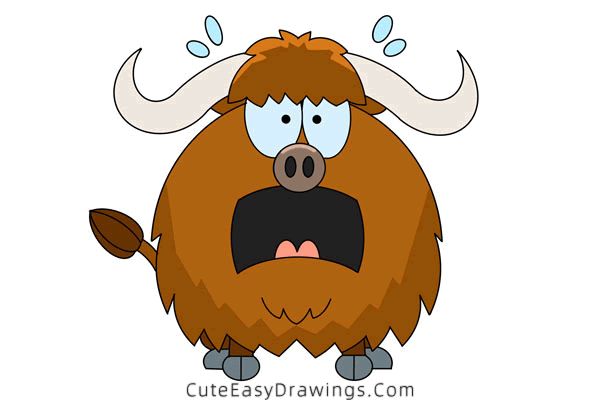 how to draw a cartoon yak - www.cuteeasydrawings.com