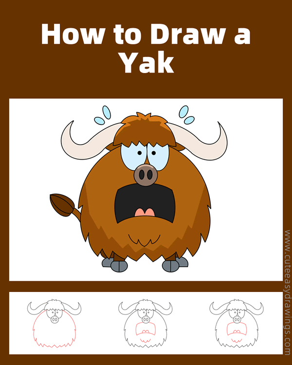 how to draw a cartoon yak - www.cuteeasydrawings.com