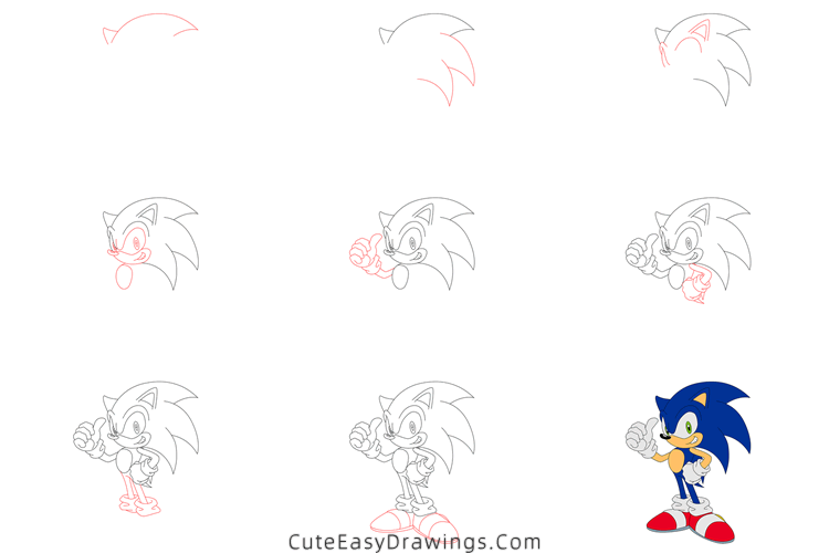 how to draw sonic the hedgehog - www.cuteeasydrawings.com