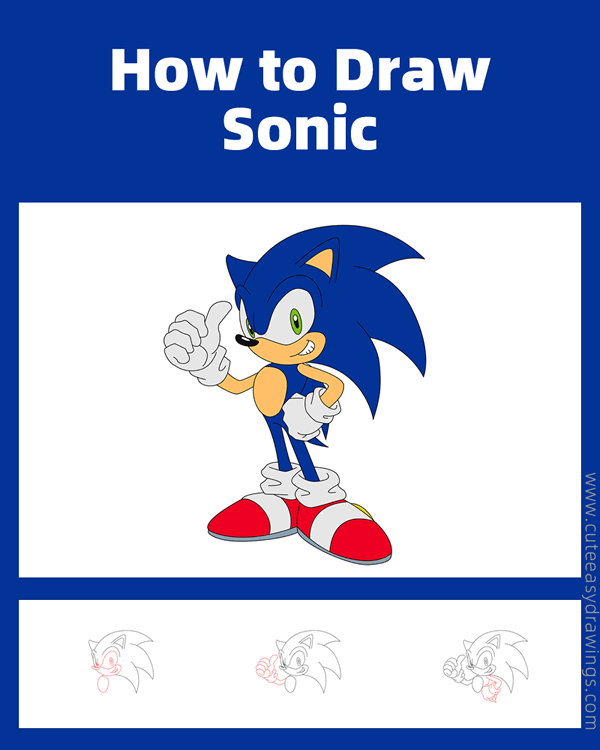 how to draw sonic the hedgehog - www.cuteeasydrawings.com