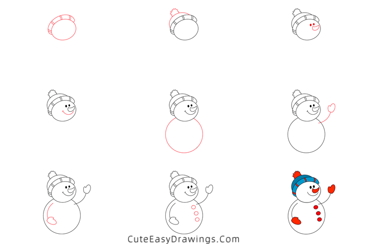 how to draw a snowman easy - www.cuteeasydrawings.com