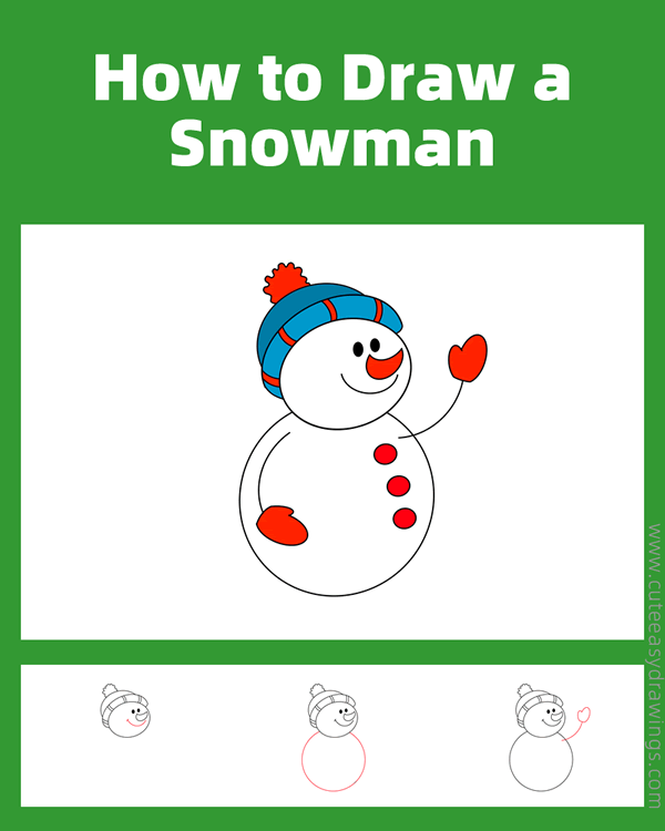 how to draw a snowman easy - www.cuteeasydrawings.com