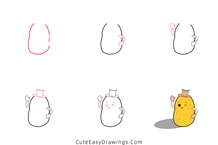 how to draw a cartoon potato - www.cuteeasydrawings.com