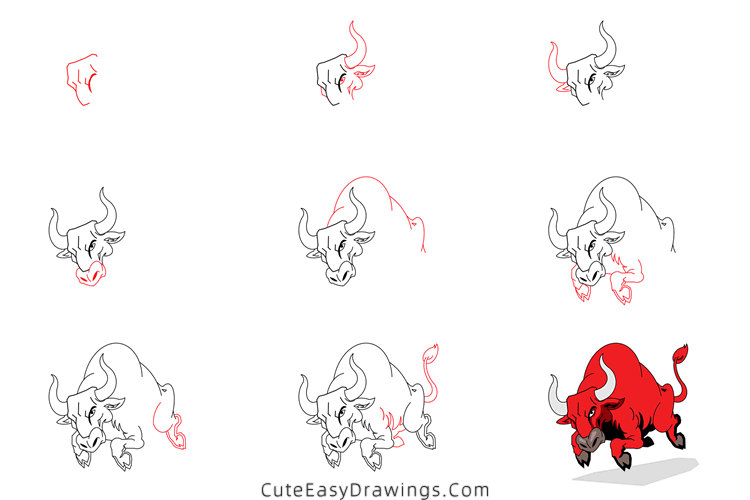 how to draw a bull - www.cuteeasydrawings.com