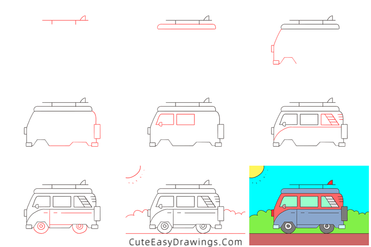 how to draw a van - www.cuteeasydrawings.com