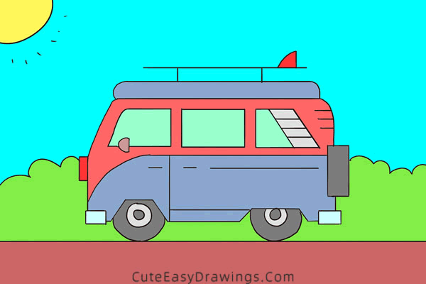 how to draw a van - www.cuteeasydrawings.com