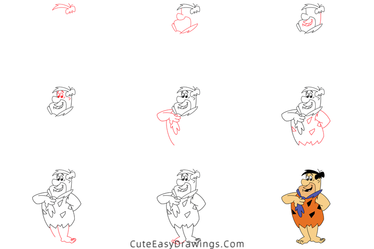 how to draw fred flintstone - www.cuteeasydrawings.com