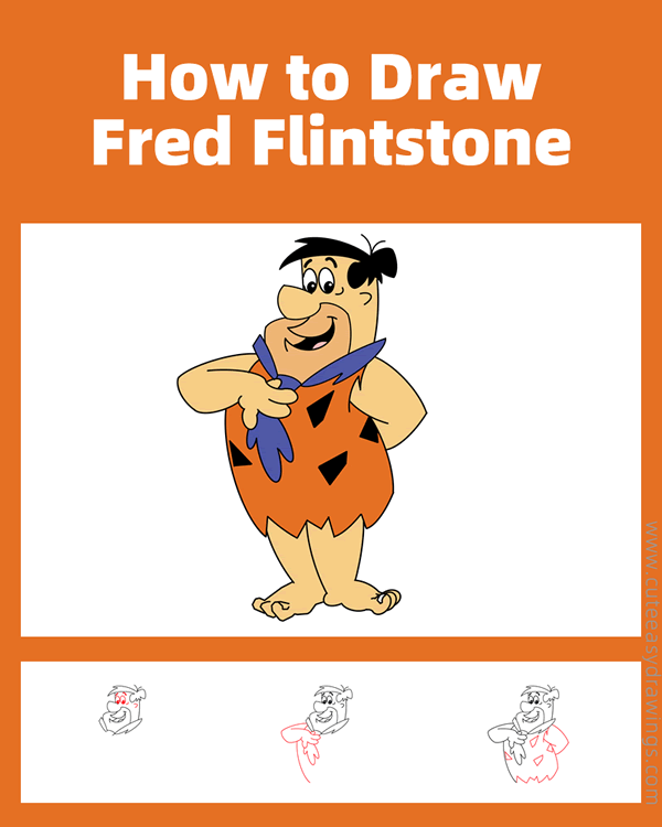 how to draw fred flintstone - www.cuteeasydrawings.com