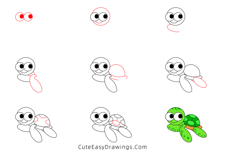 how to draw a sea turtle - www.cuteeasydrawings.com