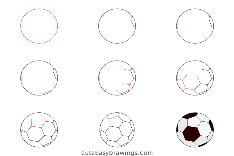 how to draw a soccer ball - www.cuteeasydrawings.com