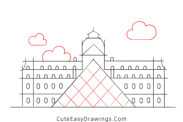 how to draw the louvre - www.cuteeasydrawings.com