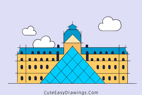 how to draw the louvre - www.cuteeasydrawings.com