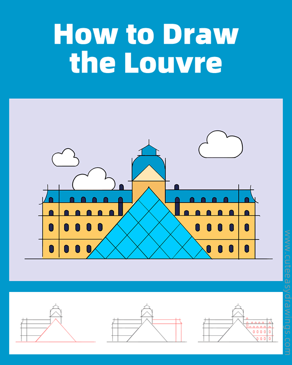 how to draw the louvre - www.cuteeasydrawings.com