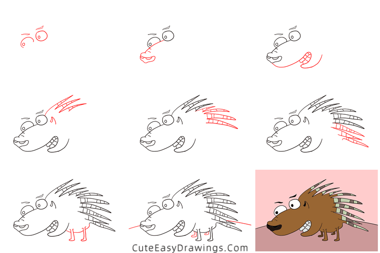 how to draw a porcupine - www.cuteeasydrawings.com