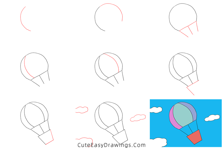 how to draw a hot air balloon easy - www.cuteeasydrawings.com