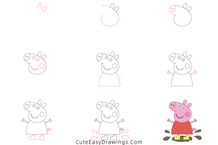 how to draw peppa pig - www.cuteeasydrawings.com