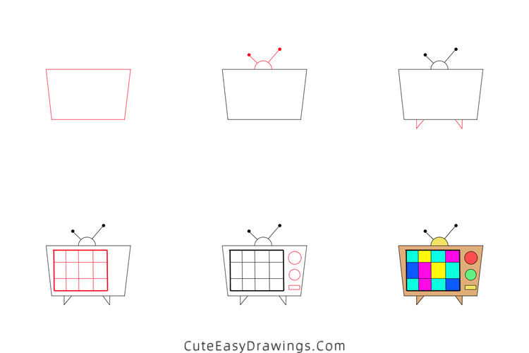 how to draw a tv - www.cuteeasydrawings.com