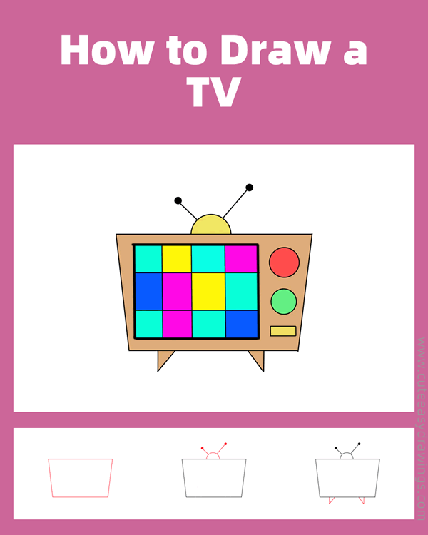 how to draw a tv - www.cuteeasydrawings.com