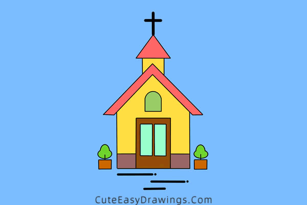 how to draw a small church - www.cuteeasydrawings.com