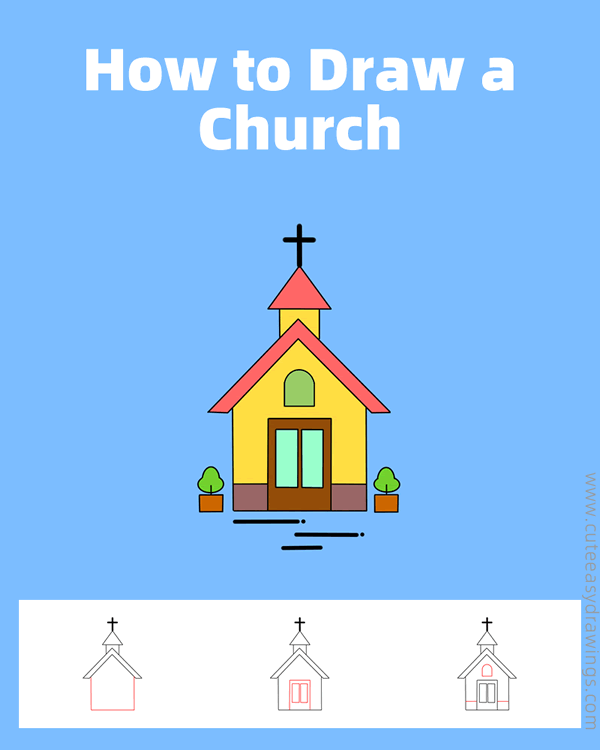 how to draw a small church - www.cuteeasydrawings.com